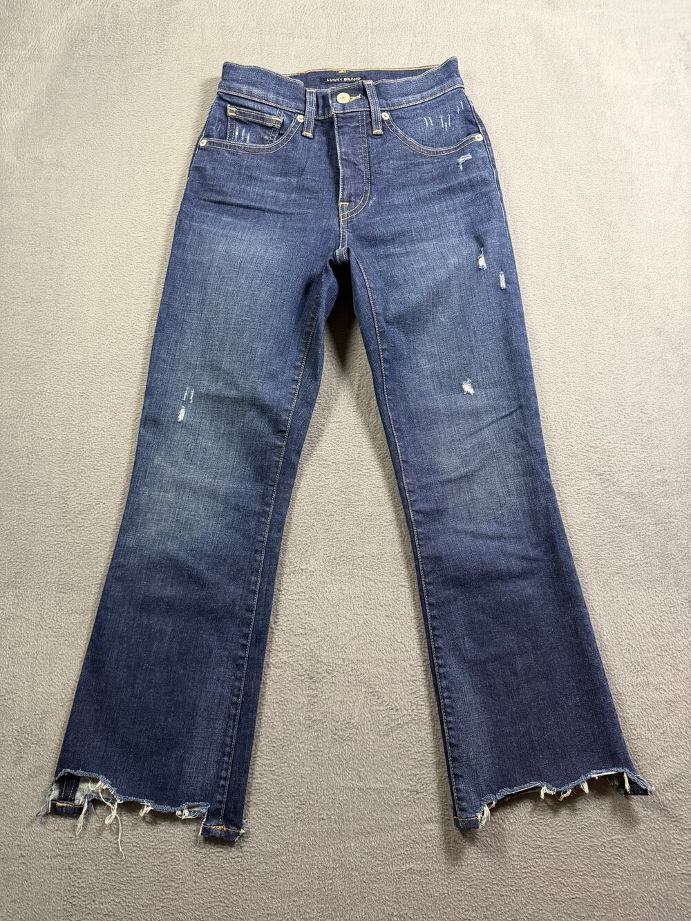 Lucky Brand Jeans Womens Size 0 25 Dark Wash Distressed Raw Hem Crop Mini Boot
